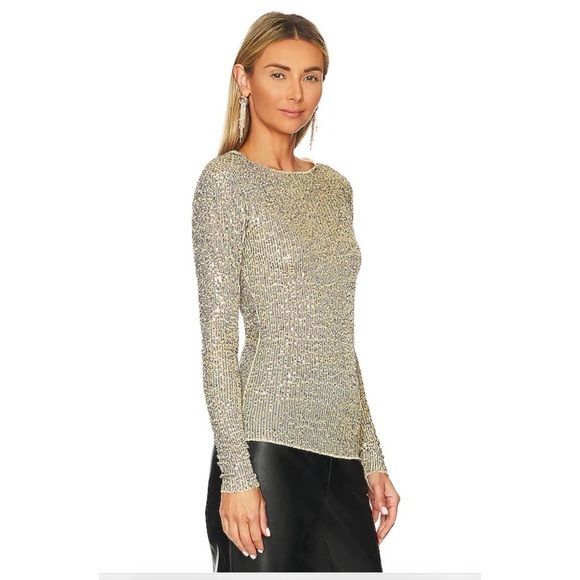 Free people sequin Gold Rush Long Sleeve in Gold Combo NWOT - Picture 2 of 9